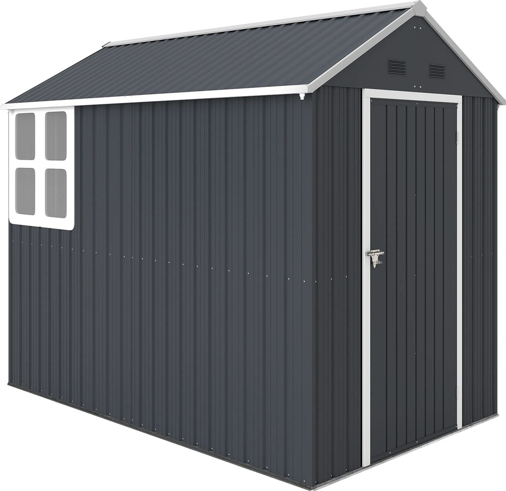 Outsunny Szopa Ogrodowa, Dom Narzędziowy z Metalu, Podwójne Drzwi, Okno, 259x172x222 cm, Szary/Biały