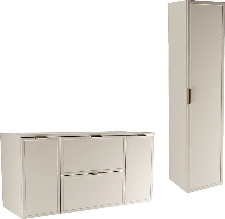 Kaszmirowy Zestaw do Łazienki 120cm Szafka z Blatem 2D2S Słupek Fronty Ramka Roma