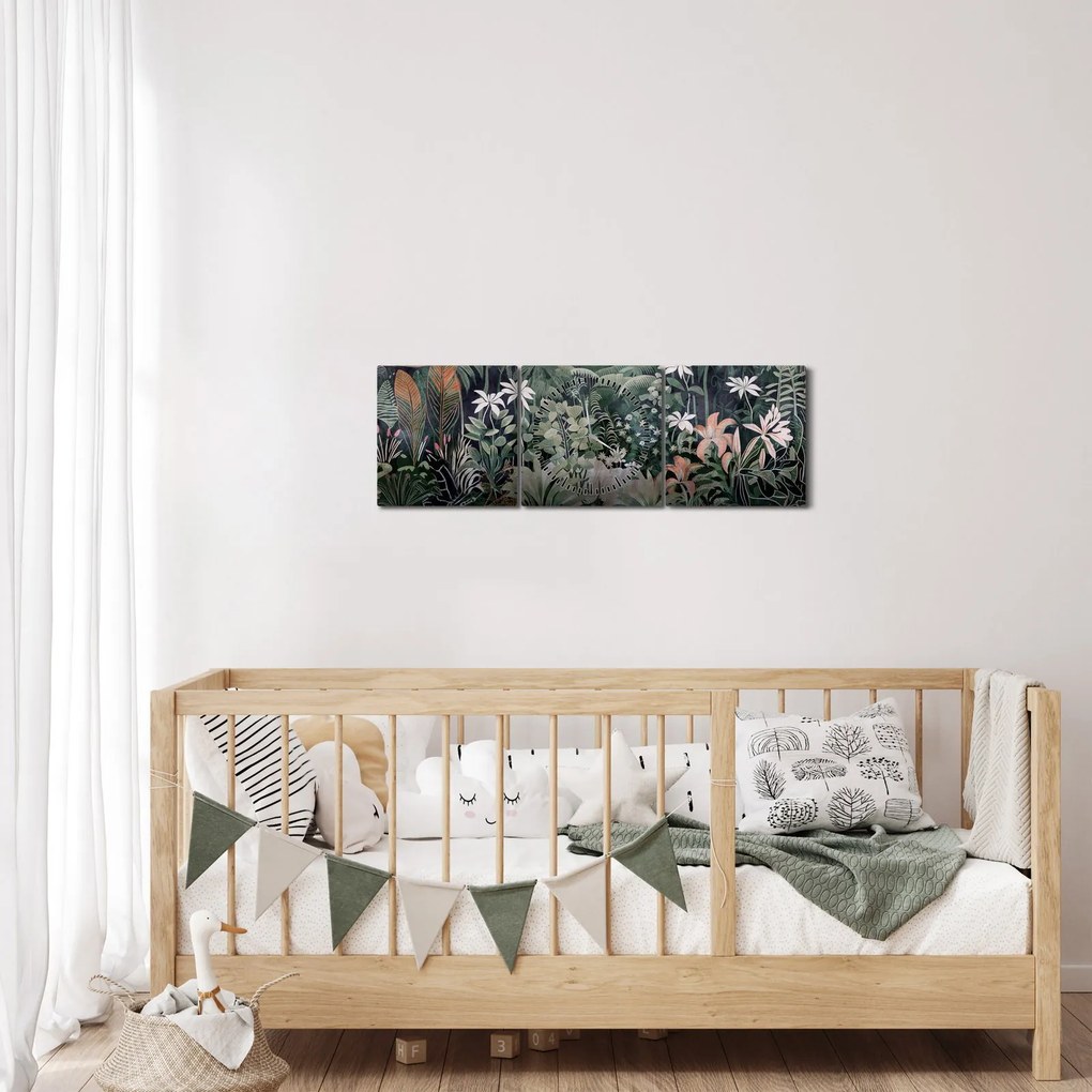 Obraz - Malowany wzór dżungli (z zegarem) (90x30 cm)