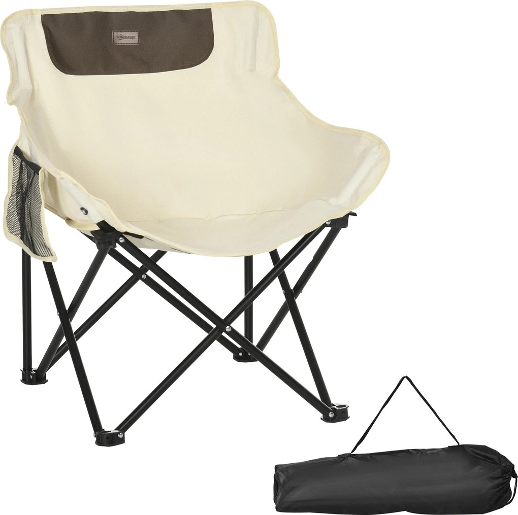Outsunny Składane krzesło campingowe, rama stalowa, siedzisko z tkaniny, torba, Biały