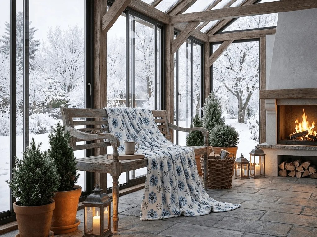 Mikropluszowy koc ICY FLAKES, biały Rozmiar: 200 x 220 cm