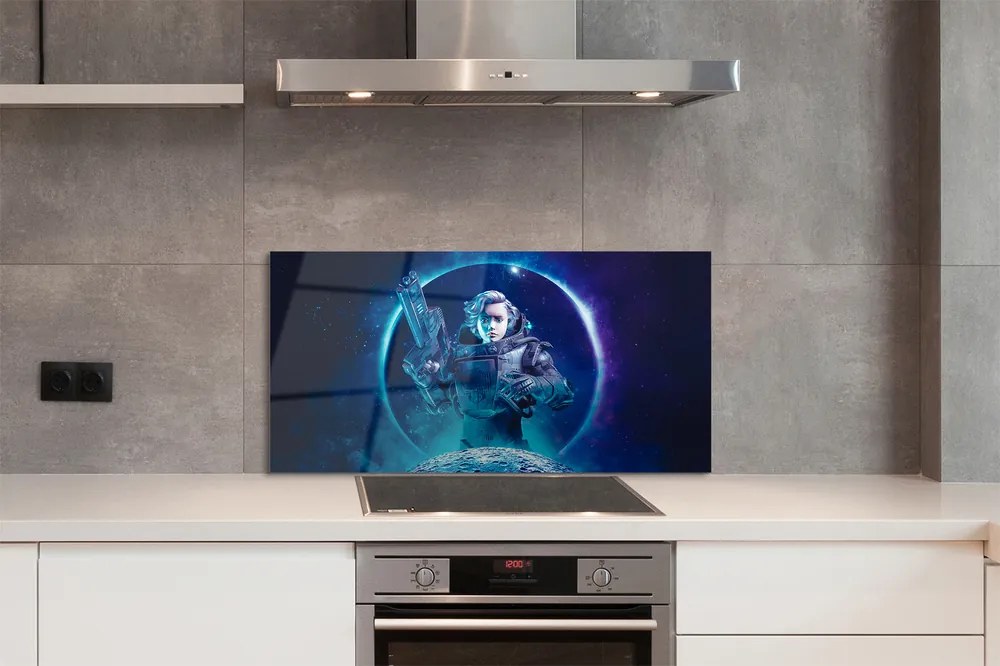 Szkło do Kuchni na Ścianę Kobieta na tle Księżyca w Kosmosie