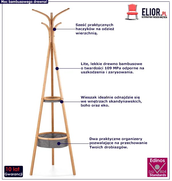 Bambusowy wieszak stojący T5-P14