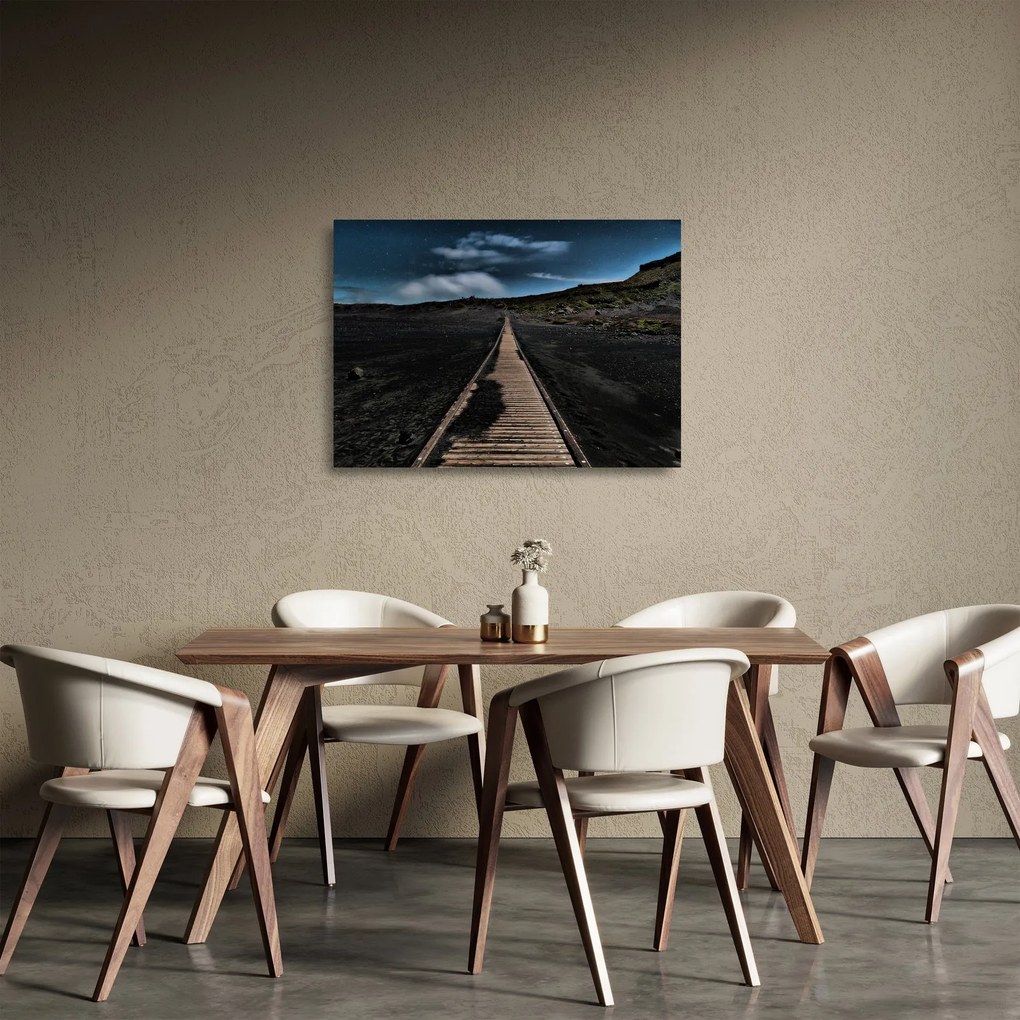 Obraz na szkle - drewniana ścieżka o zmierzchu (70x50 cm)