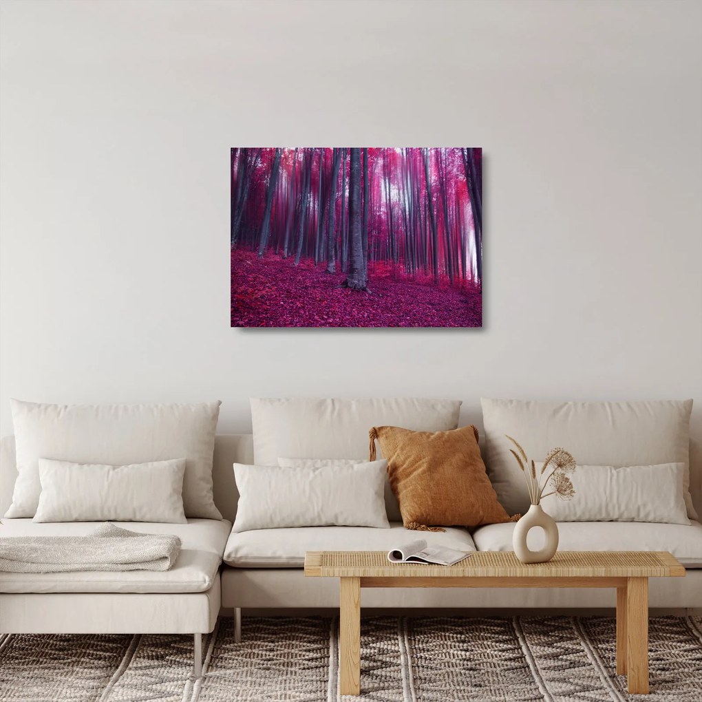 Obraz na szkle różowego lasu (70x50 cm)