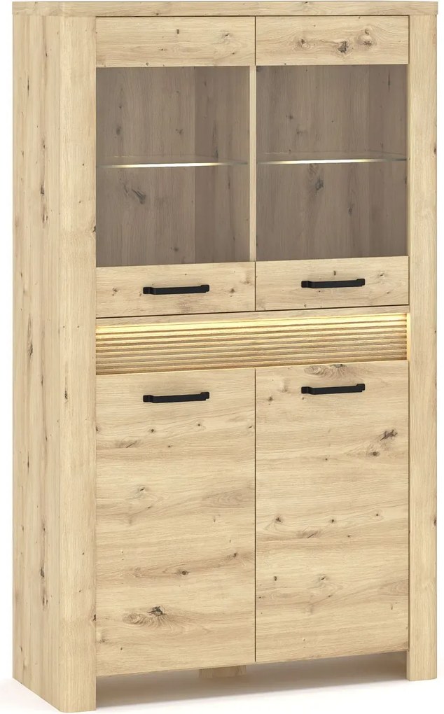 Niska witryna z ryflowaną listwą led dąb artisan N9-S49