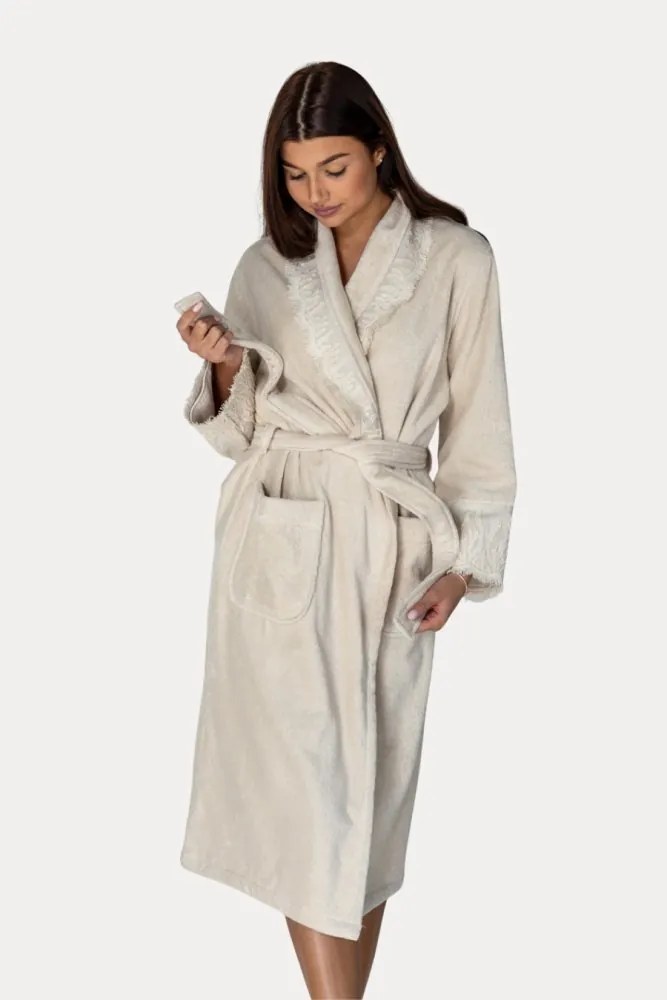 Damski szlafrok MAYA w ozdobnym opakowaniu L Jasnobeżowy