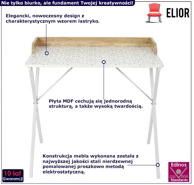 Minimalistyczne Biurko Z Wzorem Białego Lastryko E7-S38