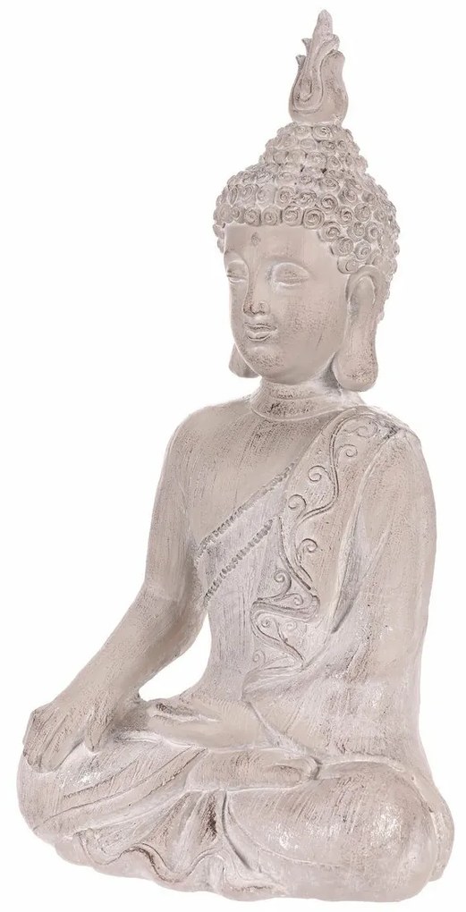 Dekoracja statuetka siedzącego Buddy, szara,poliresina, 30 x 22 x 54 cm
