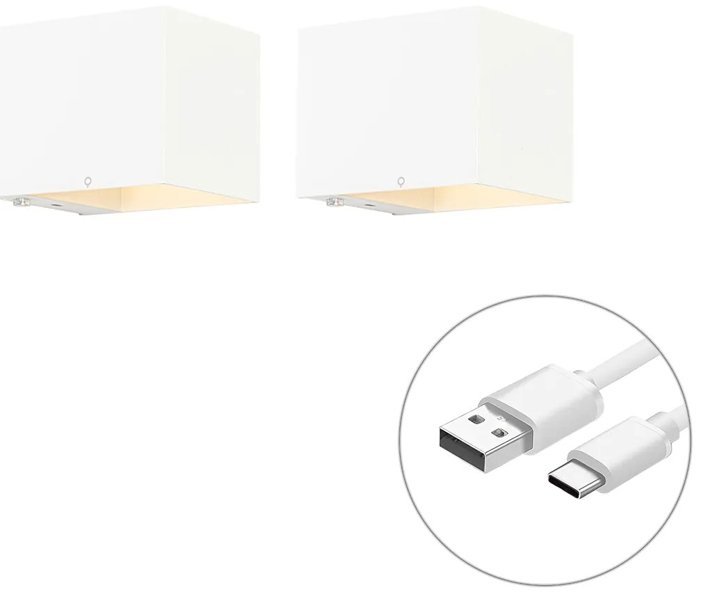 Zestaw 2 białych ładowalnych lamp ściennych ze ściemniaczem - Joris