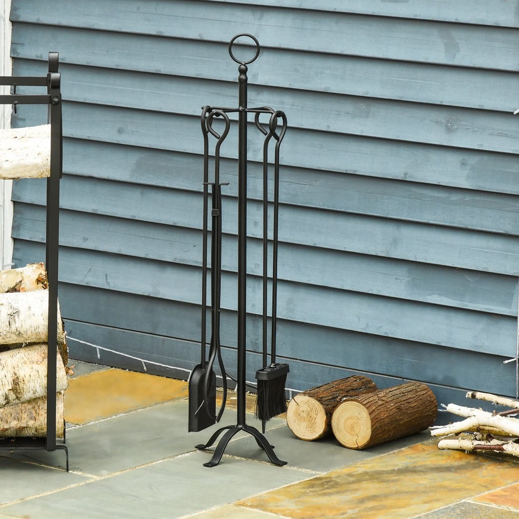 5-częściowy zestaw kominkowy kominek zestaw komplet przybory kominkowe narzędzia metal | Aosom.pl