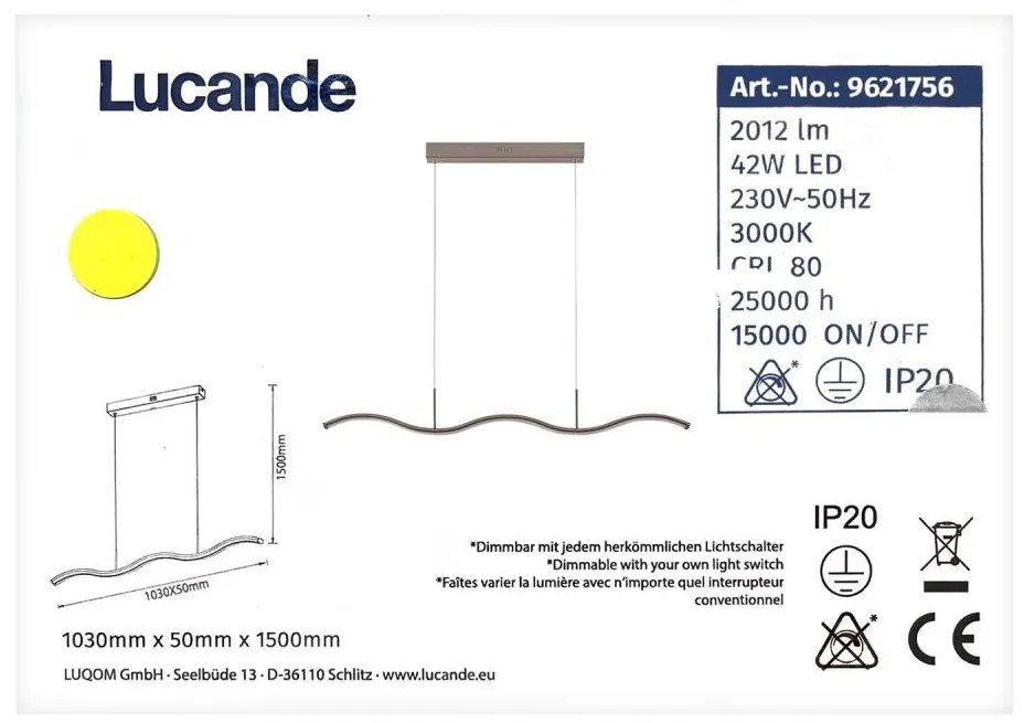 Lucande - LED Żyrandol ściemnialny na lince BRAMA LED/42W/230V