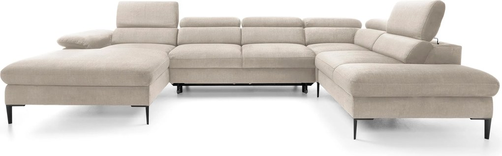 Masseno Narożnik MESTO z funkcją spania i pojemnikiem na pościel Narozniki U, Rozkładana sofa - Kremowy, VOGUE 01