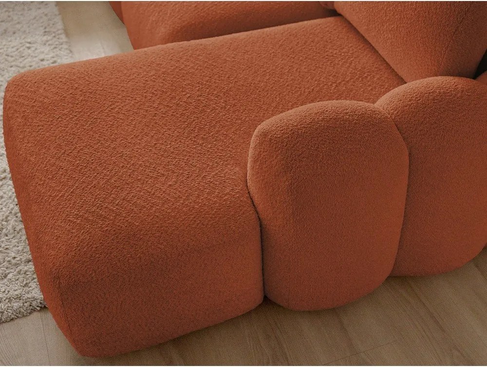 Pomarańczowy rozkładany/ze schowkiem narożnik z materiału bouclé (prawostronny/z szezlongiem) Montaigne – Bobochic Paris