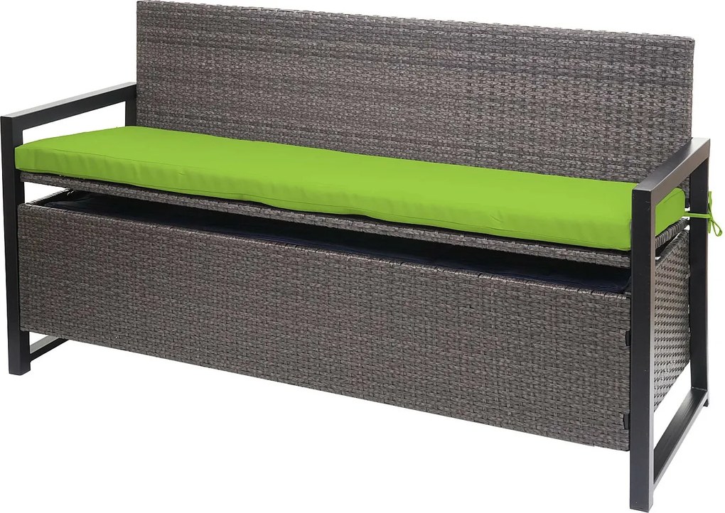 Ławka 3-osobowa z polirattanu MCW-F39,  szaro-motylkowy, poduszki zielone