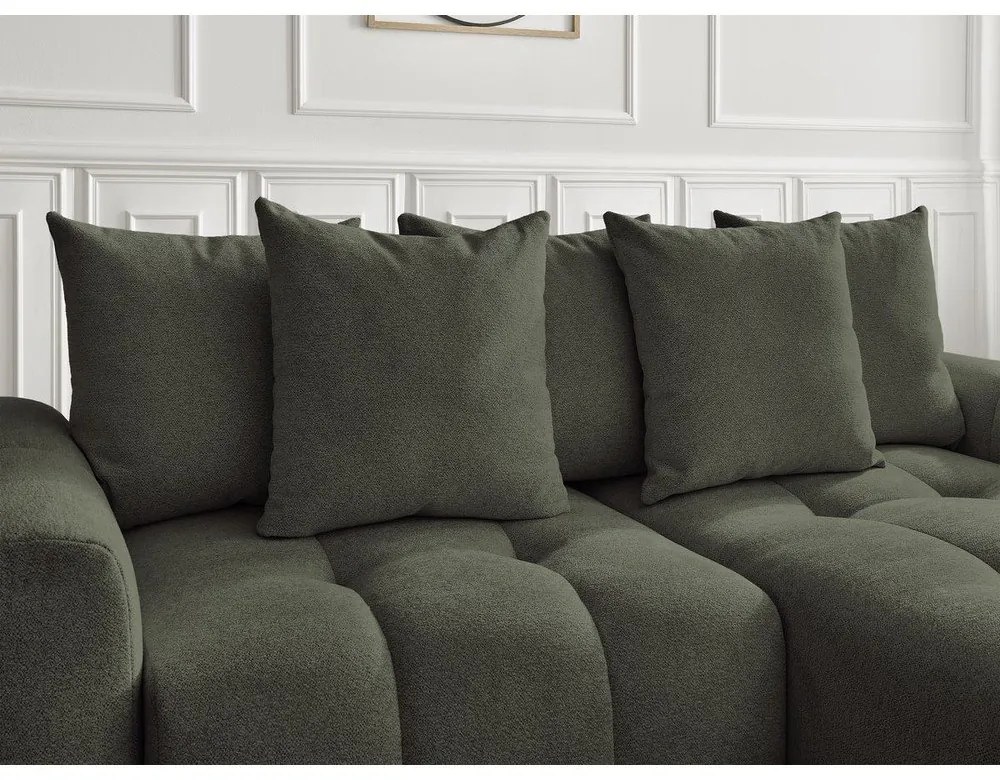 Rozkładany narożnik z tkaniny szenilowej ze schowkiem (prawostronny/z szezlongiem) w kolorze khaki Roxelane – Bobochic Paris