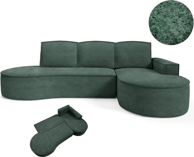 Narożnik MOLLY Prawostronny z funkcją spania, wolnostojący tkanina ABRIAMO 09 Zielony