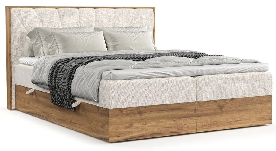 Kremowo-naturalne łóżko boxspring ze schowkiem 180x200 cm Asahi – Maison de Rêve