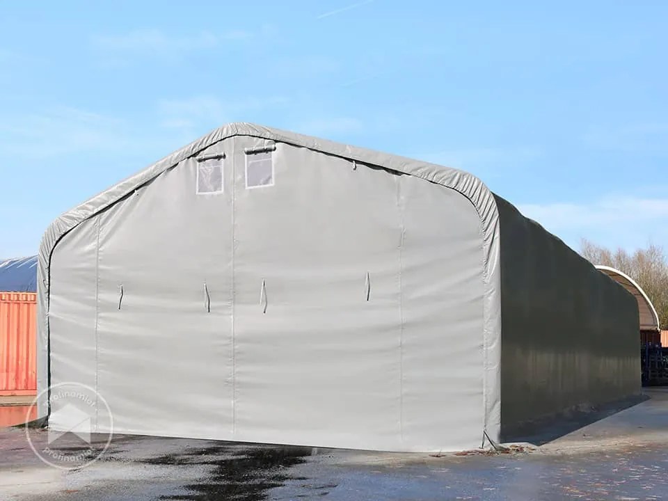 TOOLPORT 7x21m Hala namiotowa - 2,6 m wysokość ścian bocznych z 5x2,9m brama, PVC 850, szary, bez statyki - (49530)