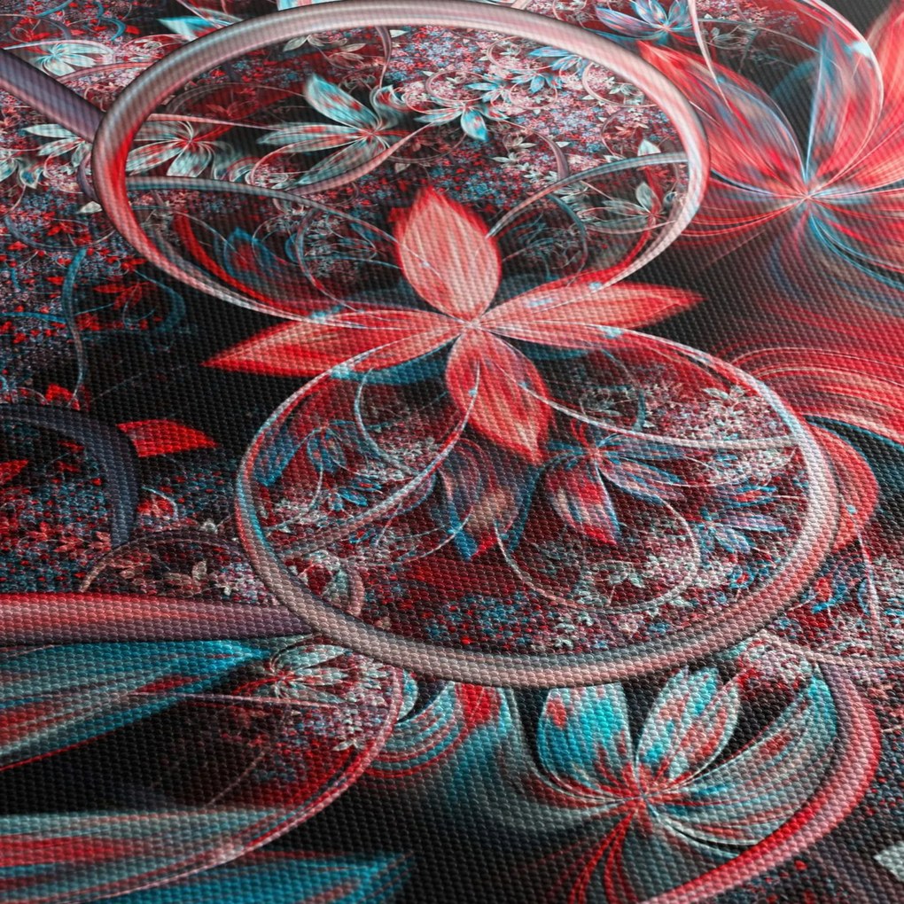 Abstrakcyjny obraz egzotycznych kwiatów (z zegarem) (90x30 cm)