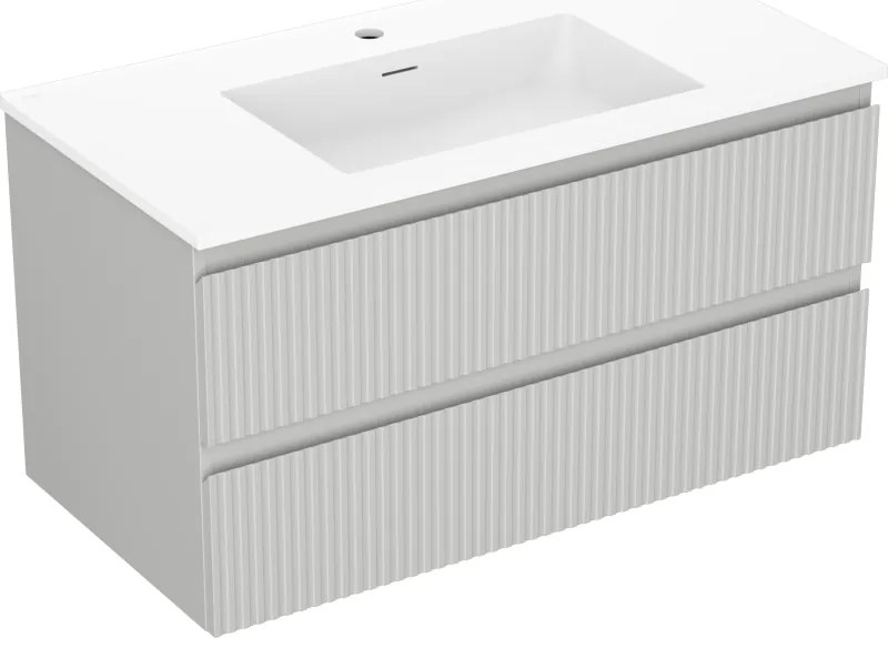 Mexen Rivel szafka łazienkowa 90 cm z umywalką Otis, 2 szuflady, ryflowana , szara mat/biała mat - 91A20-09047-2-BFF62-W18M01