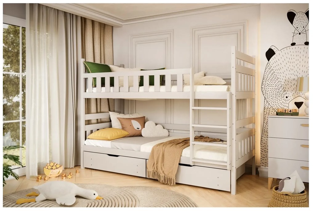 Łóżko piętrowe BARTEK 180x90 białe drewniane KOCOT KIDS