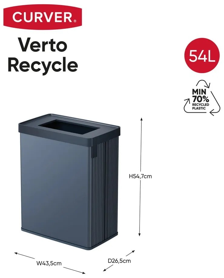 Niebieski kosz na śmieci do segregacji odpadów z plastiku z recyklingu 54 l Verto Recycle – Curver