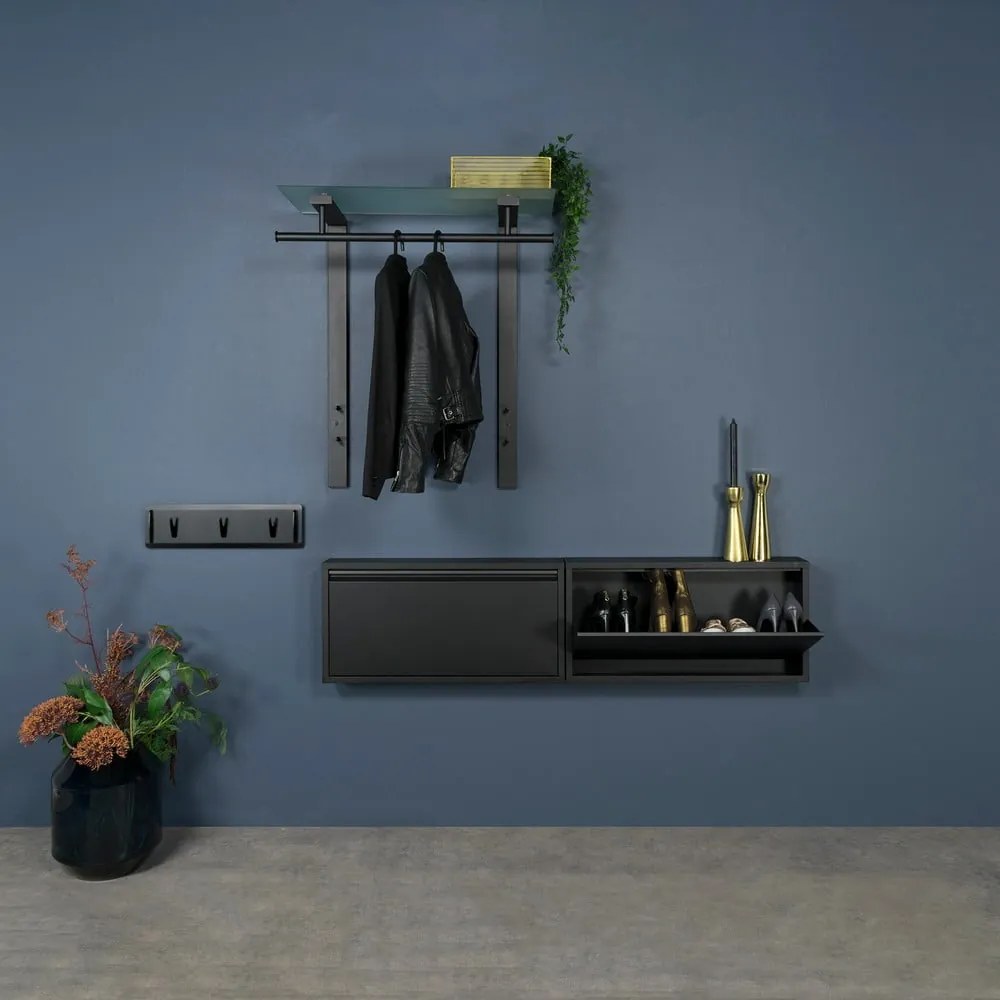 Czarny metalowy wieszak ścienny z półką 80 cm Dutch – Spinder Design
