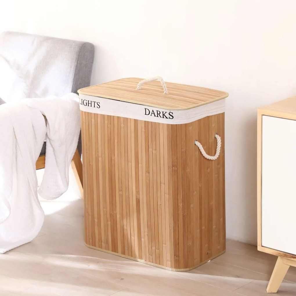 Bambusowy pojemnik, kosz na pranie dwukomorowy 100l