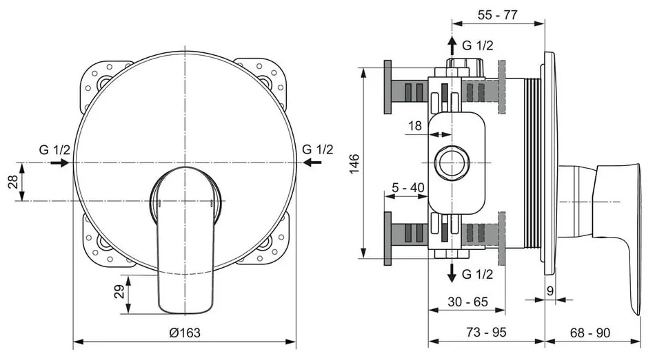 Antracytowa podtynkowa bateria prysznicowa Connect Air – Ideal Standard