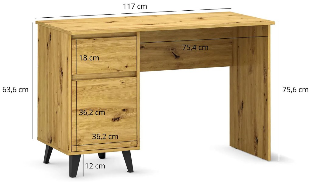 Skandynawskie biurko z szafką dąb artisan A7-P93