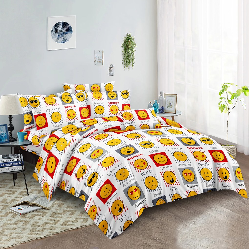 PrzytulneMieszkanie.pl PrzytulneMieszkanie.pl Posciel z mikrofibry EMOJI EMOCJE biała Rozmiar pościeli: 2 szt 70 x 90 cm | 200 x 220 cm