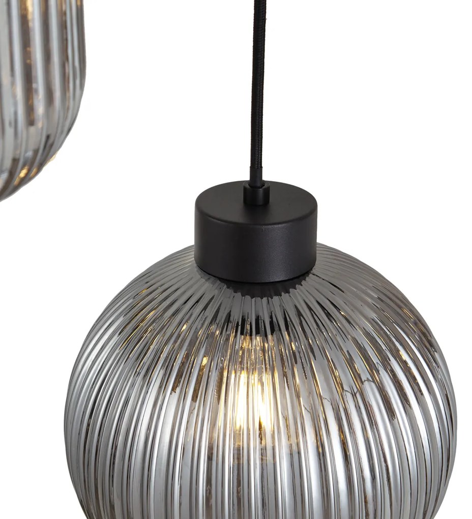 Designerska lampa wisząca czarna z przydymionym szkłem 6-źródłowa - AnaDesignerski Oswietlenie wewnetrzne