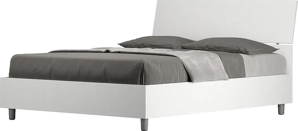 Łóżko wyposażone w stelaż z listwami 140x200 Nachylony zagłówek frassino biała Demas