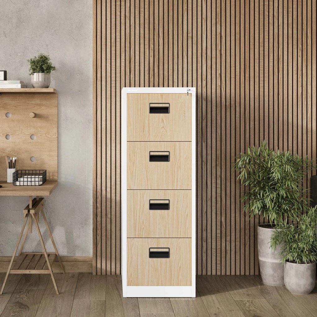 Metalowa szafa kartotekowa SARA V4, 460 x 1320 x 620 mm, Eco Design: biała/ dąb sonoma