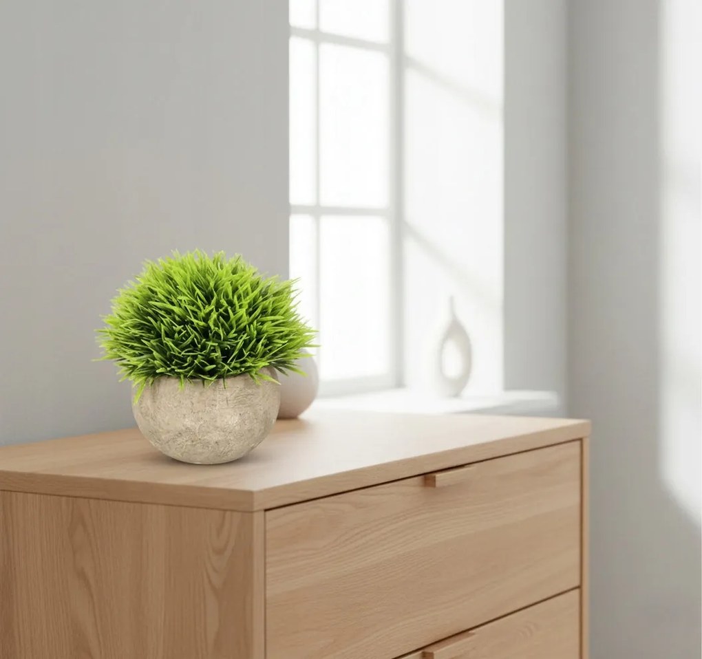 Sztuczna roślina 12 cm bukszpan w okrągłej betonowej donicy dekoracja