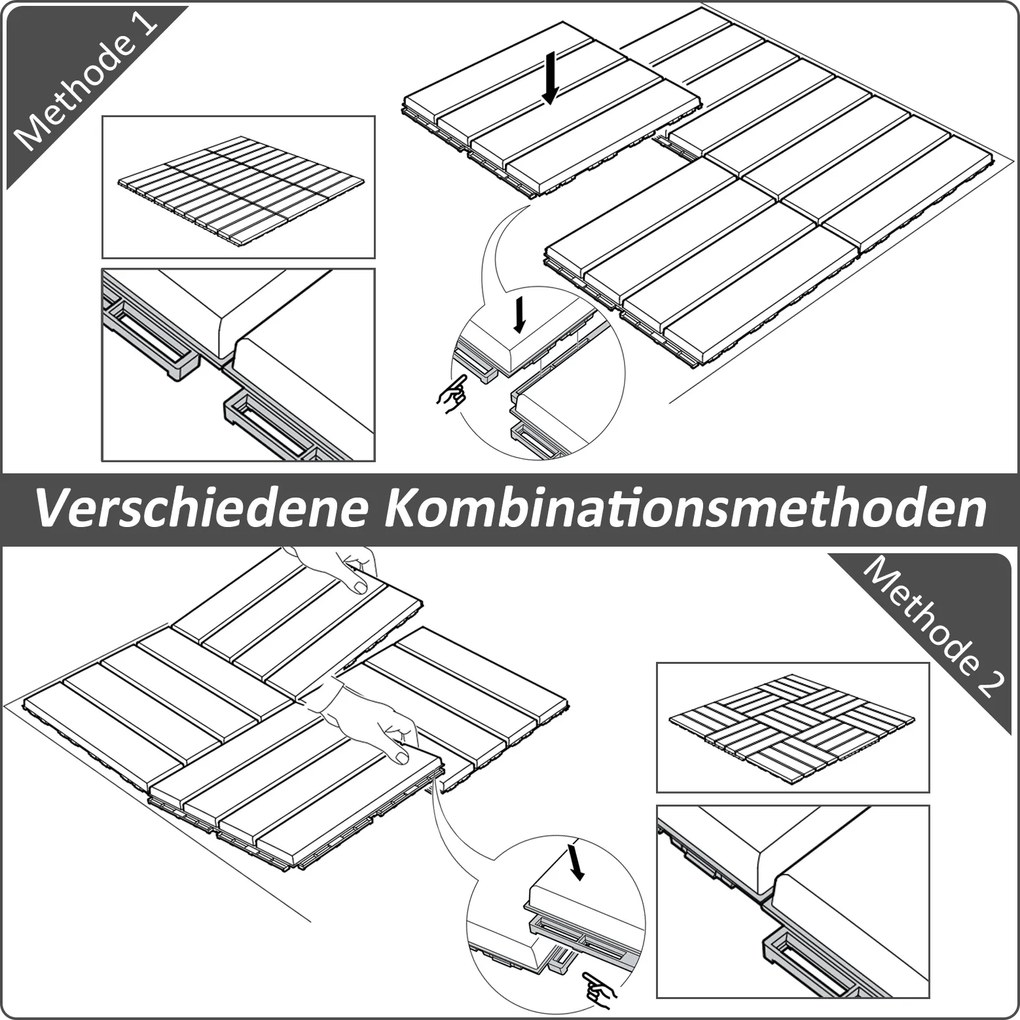 Outsunny Zestaw 9 Płytek Tarasowych i Balkonowych Czarne 30x30cm Plastik do Użytku Wewnętrznego i Zewnętrznego | Aosom PL