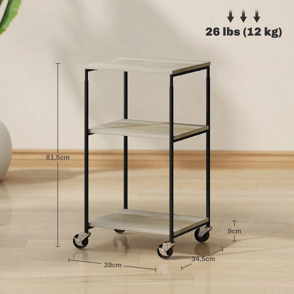 HOMCOM Stojak na Drukarkę z 3 Poziomami, Regulowany, Mobilny Biurkowy Stolik na Drukarkę, dla Home Office, Metal i Drewno