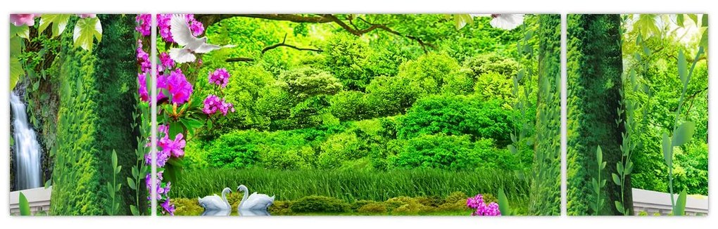 Obraz - Magiczny ogród z łabędziami (170x50 cm)