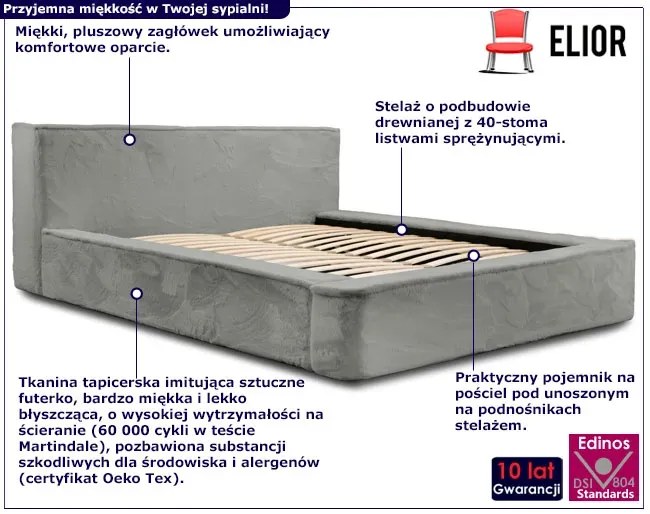 Szare łóżko tapicerowane pluszowe ze stelażem E9-E72