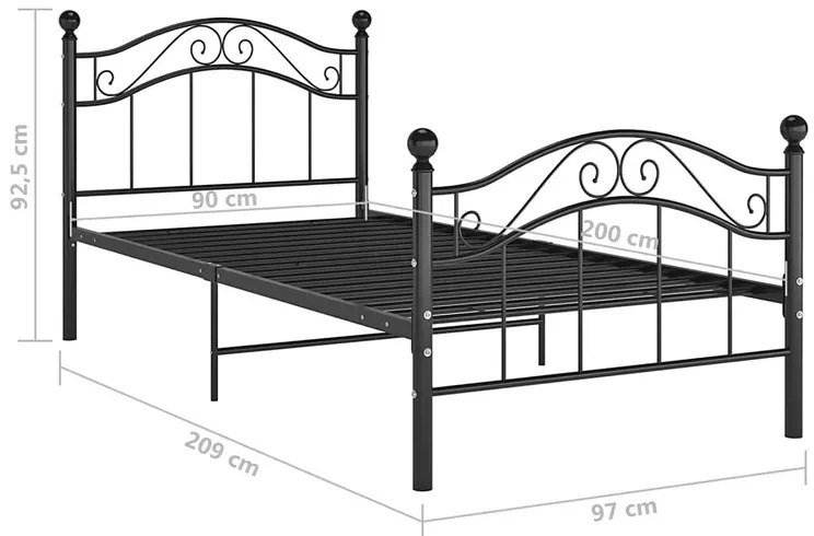 Metalowe czarne pojedyncze łózko 90x200 cm D9-Z08