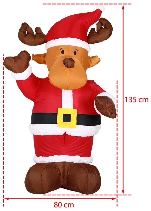 Monzana Nadmuchiwany renifer z oświetleniem, 135cm, czerwona