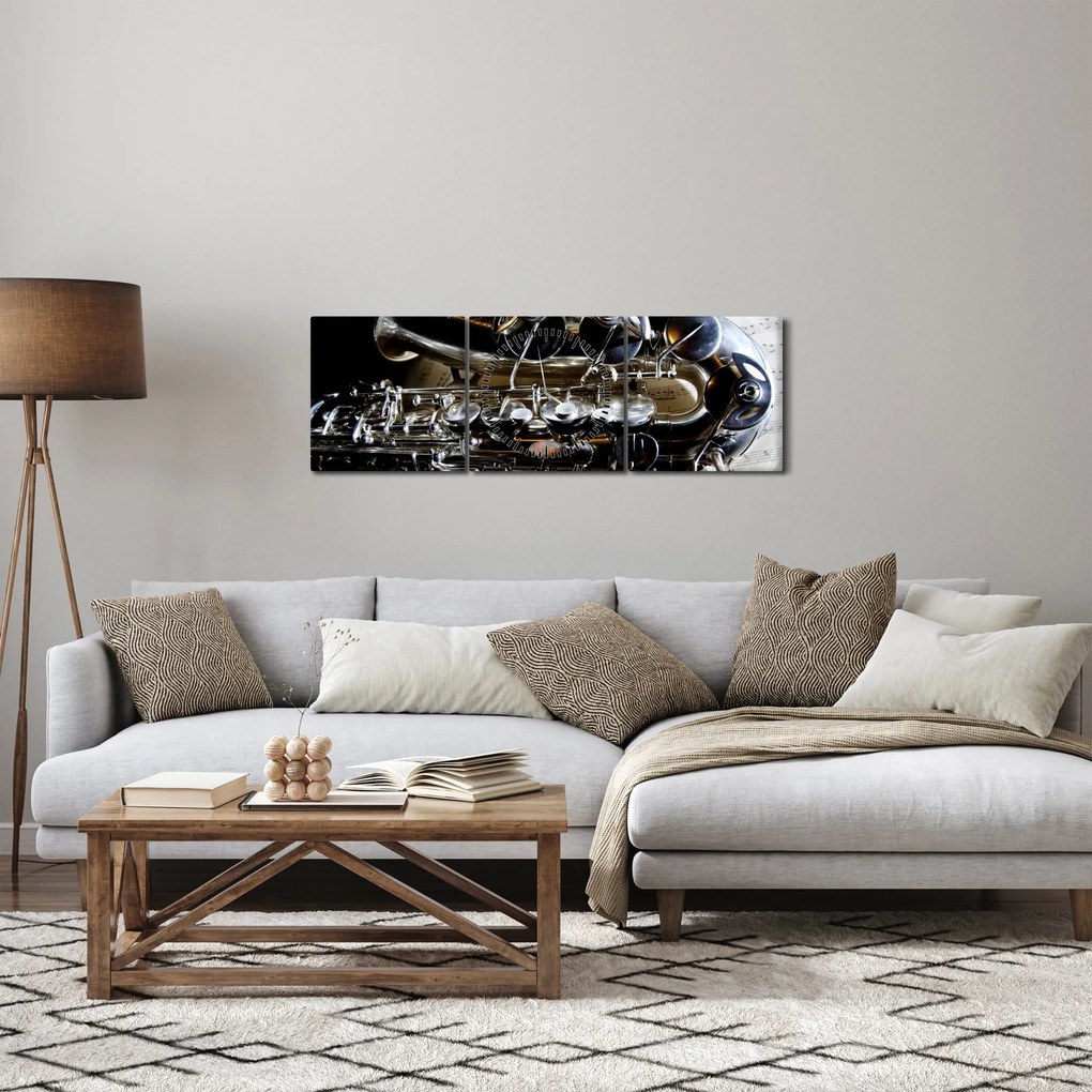 Obraz - Saksofon (z zegarem) (90x30 cm)