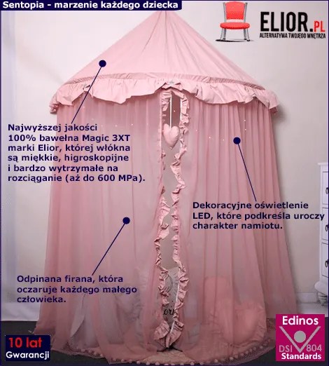 Różowy baldachim dla dziewczynki z oświetleniem LED Ruler 4X