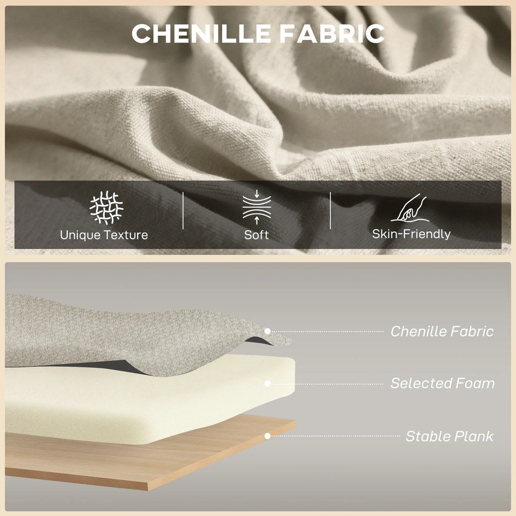 HOMCOM Dwuosobowa sofa, mała sofa z tkaniny chenille z oparciem skrzydłowym, grubym siedziskiem i nogami z drewna kauczukowego, beżowa | Aosom PL