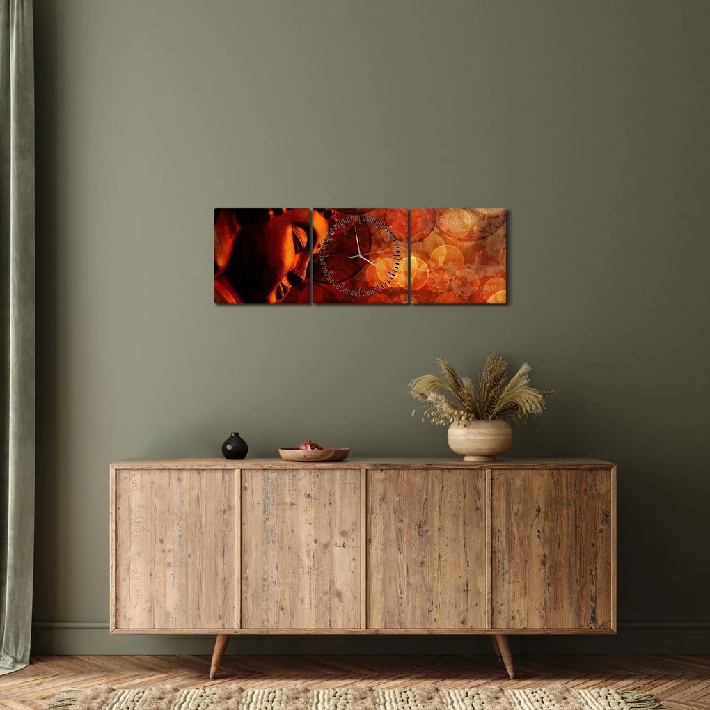 Obraz - Budda w odcieniach czerwieni (z zegarem) (90x30 cm)