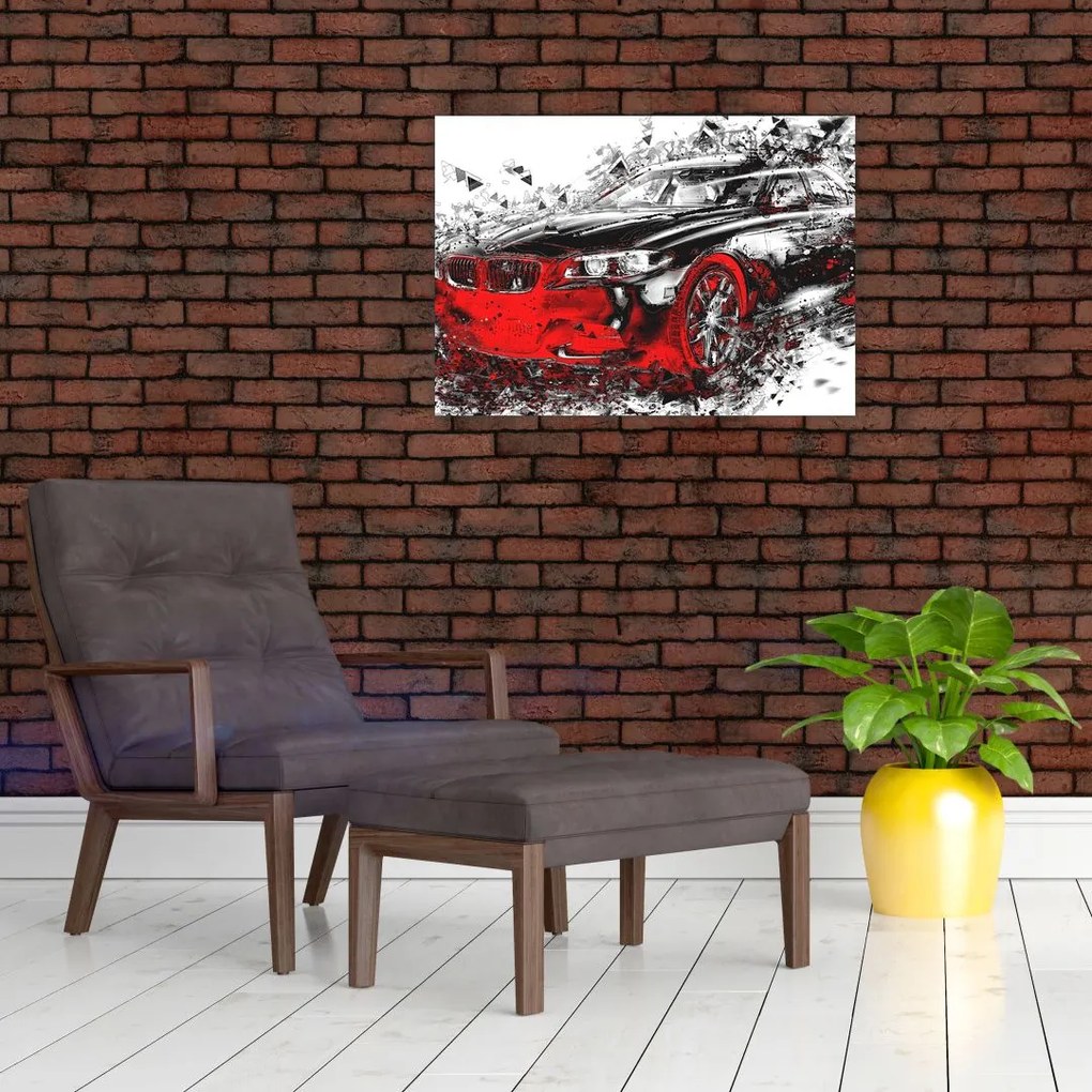Obraz na szkle - Malowany samochód w akcji (70x50 cm)