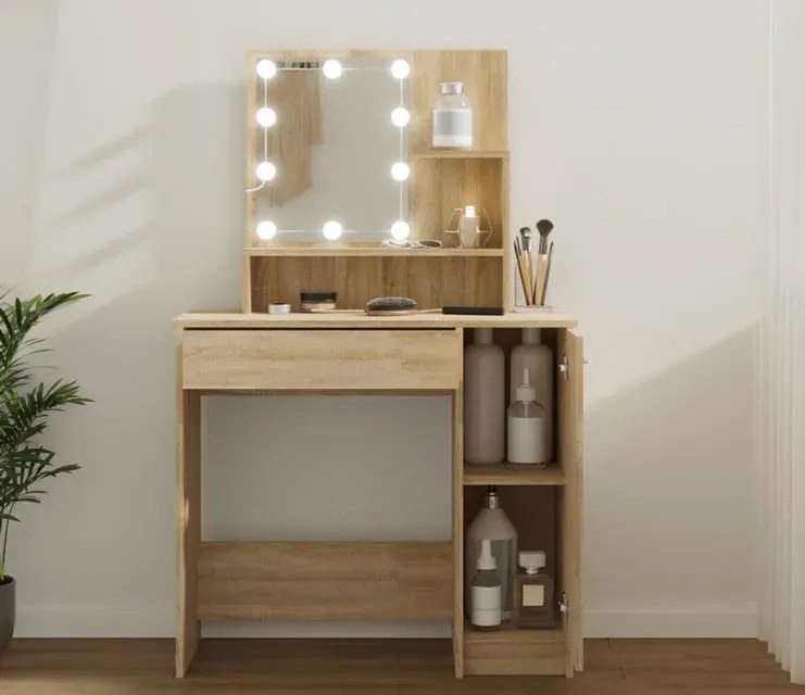 Skandynawska toaletka z lampkami LED dąb sonoma N3-K54