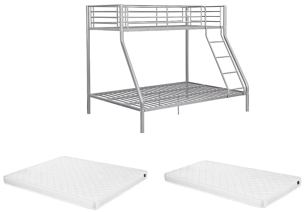 Łóżko piętrowe ELEVATIO IV - 90 i 140 × 190 cm - Stal - Srebrny + materace