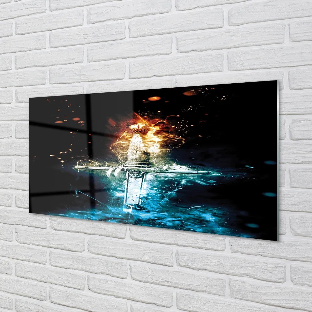 Szklany Panel Magiczny Miecz w Dymie